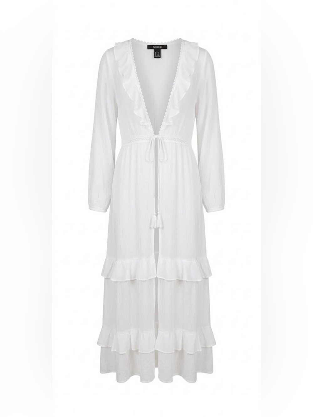 Forever 21 White Sheer Ruffled Kimono Cover-Up
